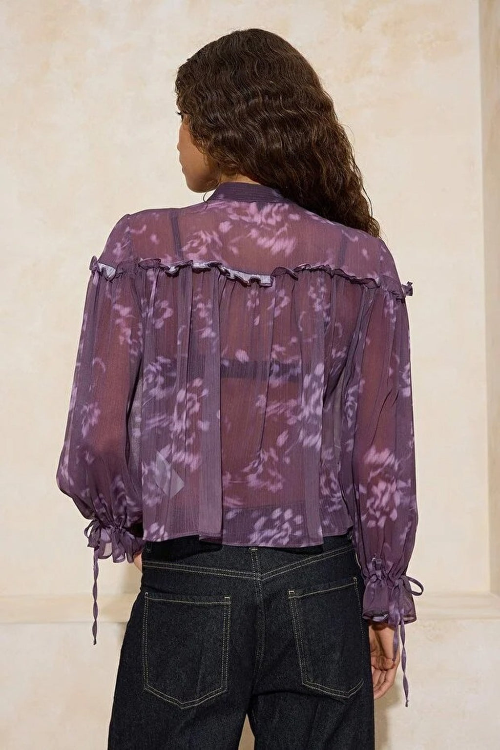 Unlined Shirt with Floral Ruffle Detail