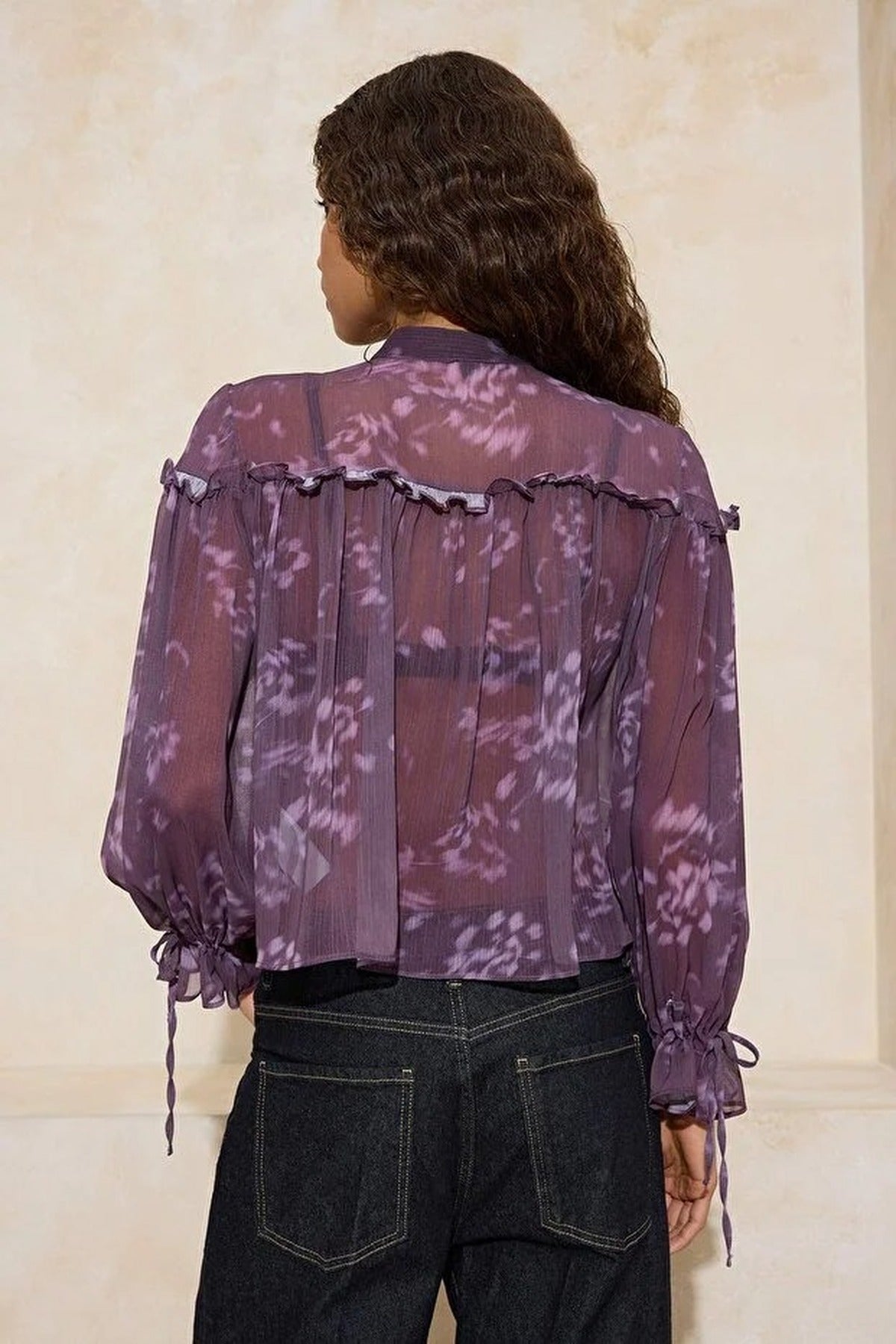 Unlined Shirt with Floral Ruffle Detail