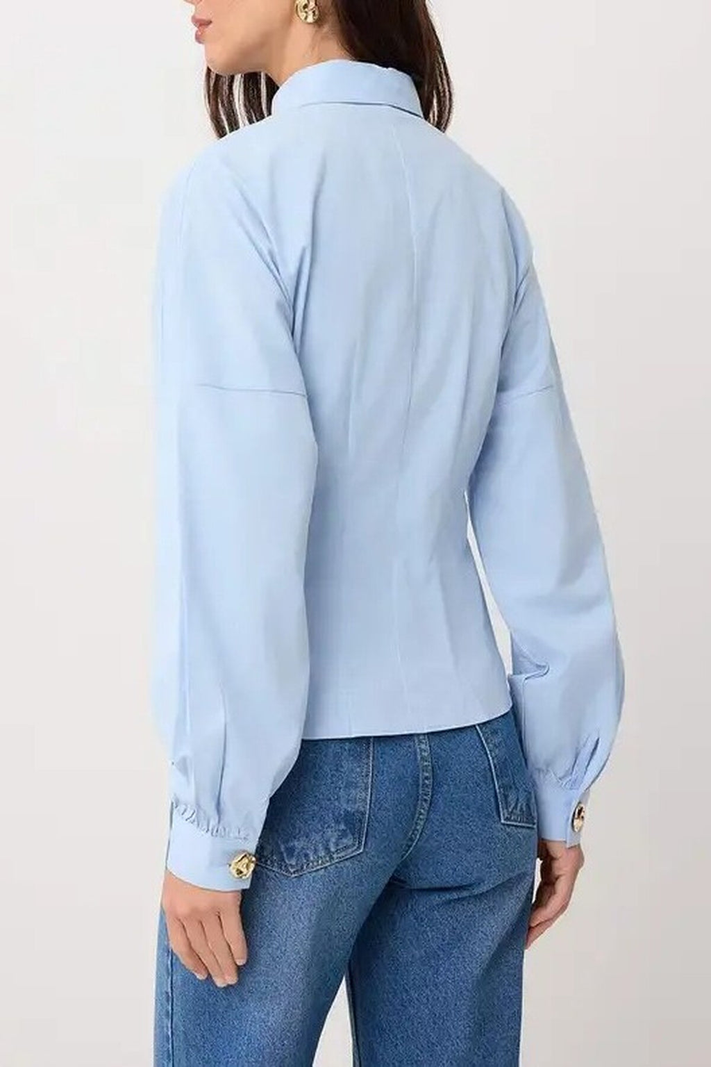 Gold Hardware Detail Cotton Fitted Batwing Sleeve Shirt