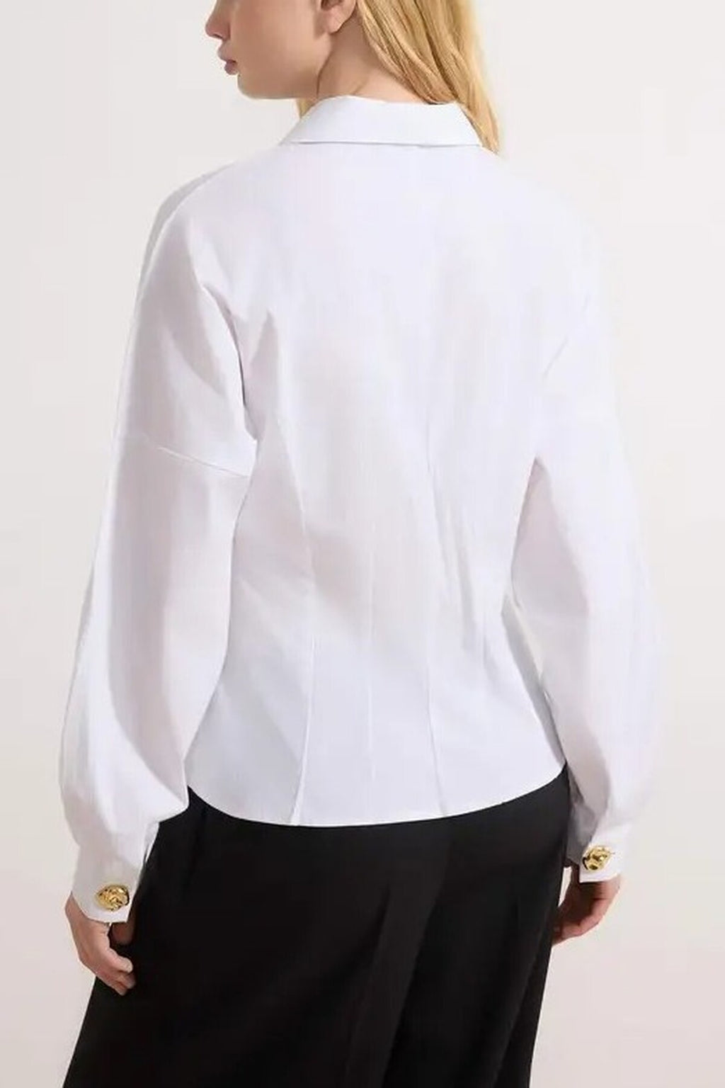 Gold Hardware Detail Cotton Fitted Batwing Sleeve Shirt