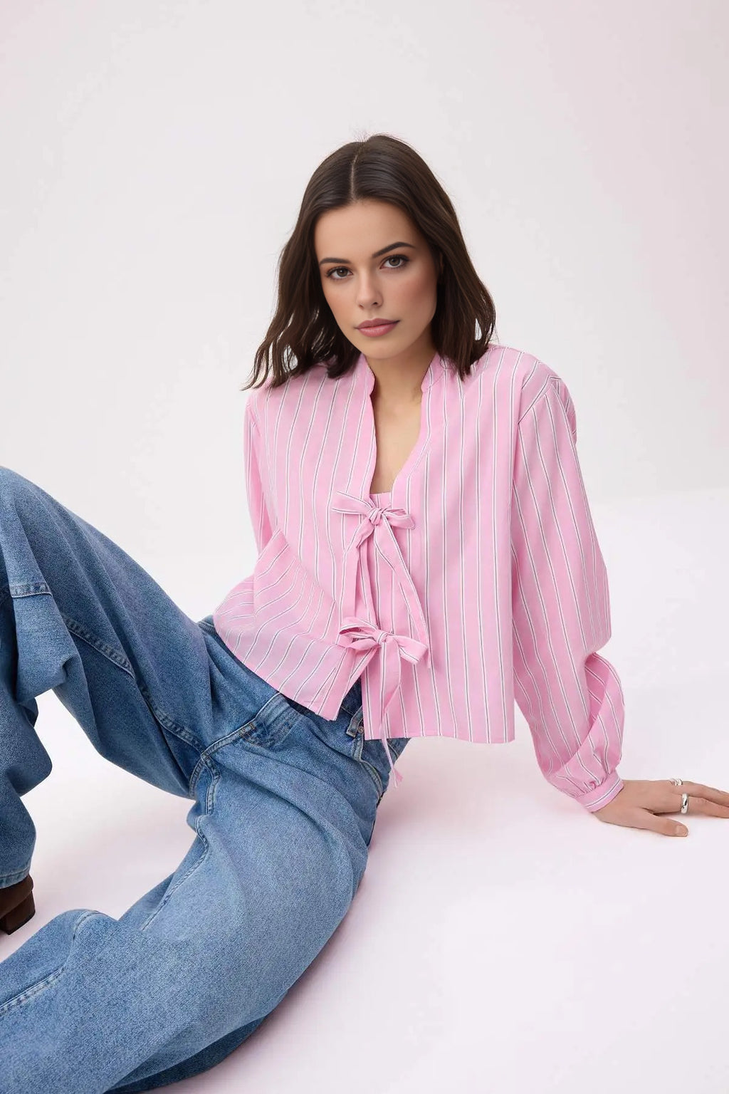 Striped Tie-Up Relaxed Fit Shirt