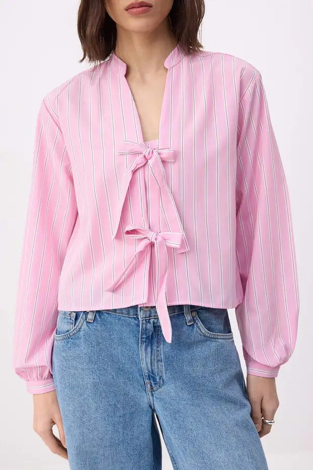 Striped Tie-Up Relaxed Fit Shirt