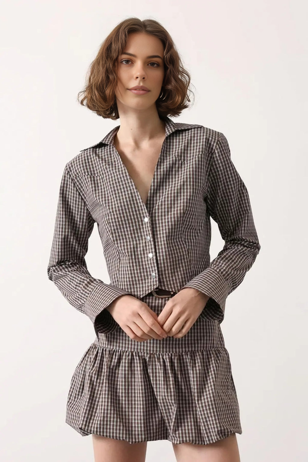 Mini Plaid Fitted Crop Shirt