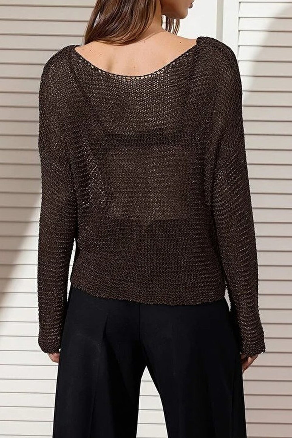 Transparent Boat Neck Knitted Sweater