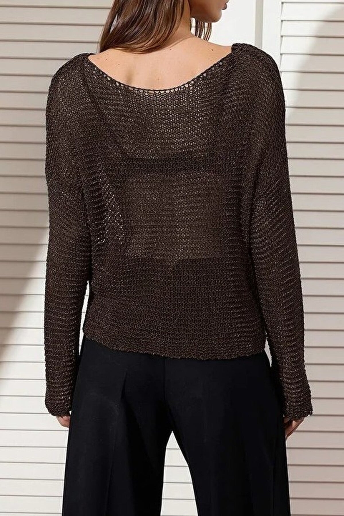 Transparent Boat Neck Knitted Sweater