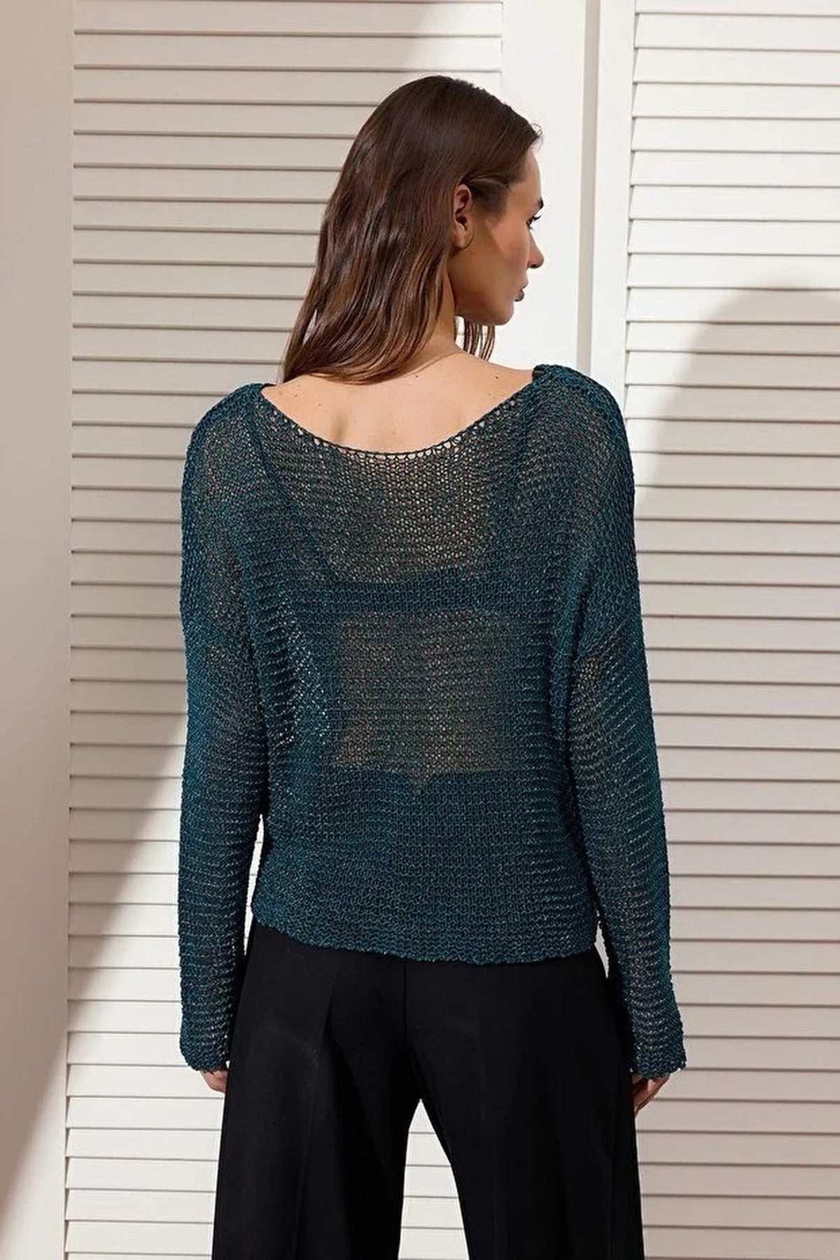 Transparent Boat Neck Knitted Sweater