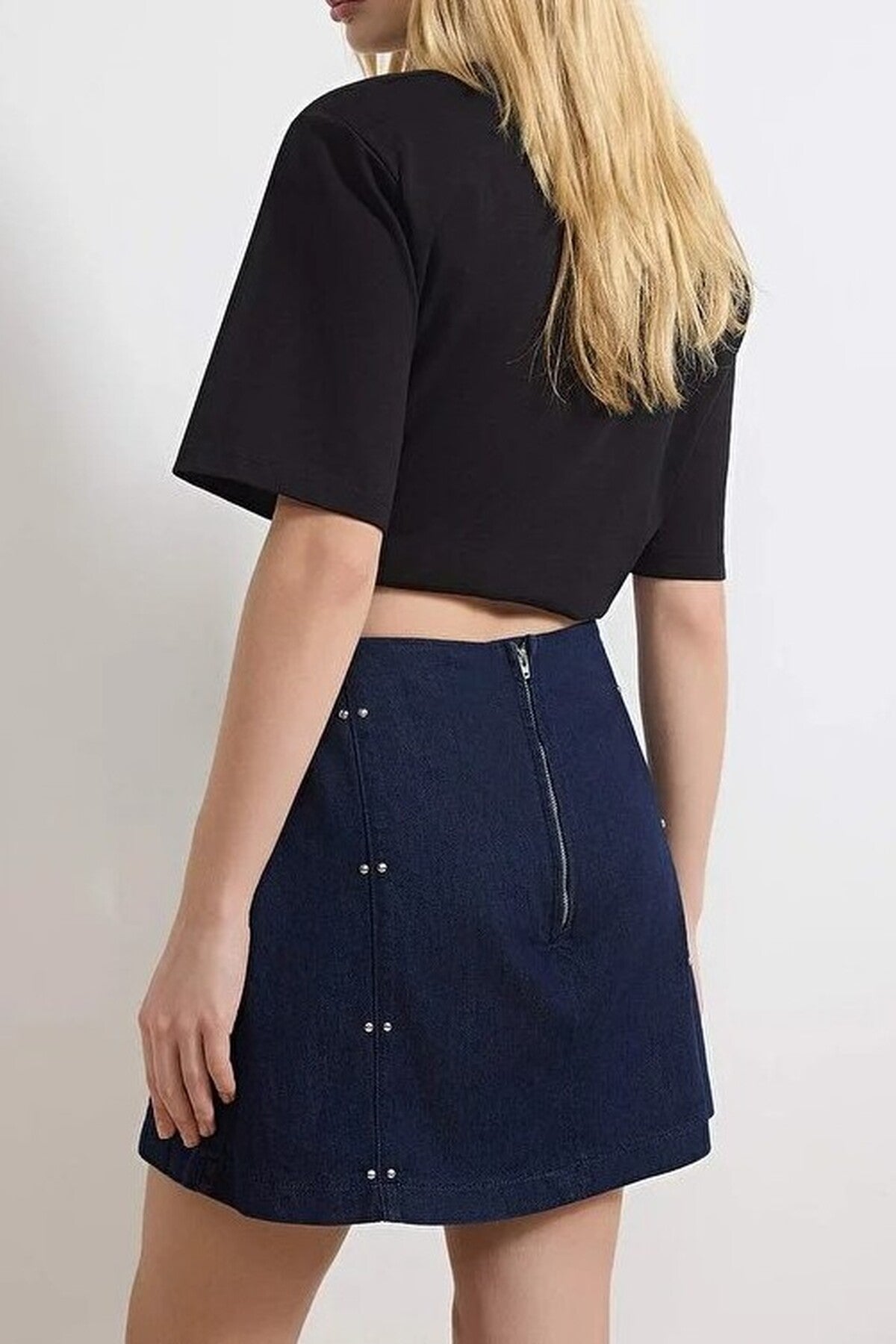 100% Cotton Denim Short Skirt with Accessory Details