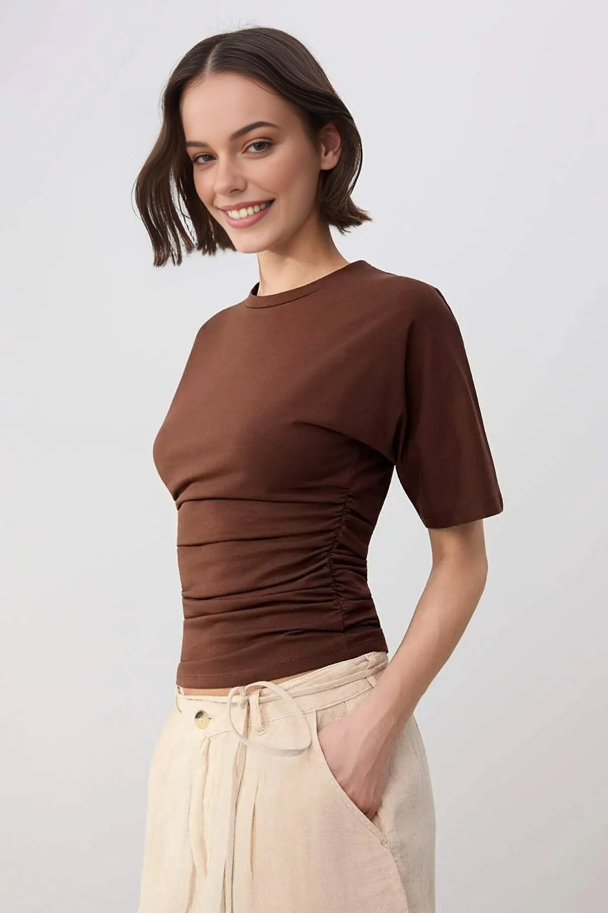 Wardrobe Essentials Fitted Short Sleeve Stretch Knit T-Shirt