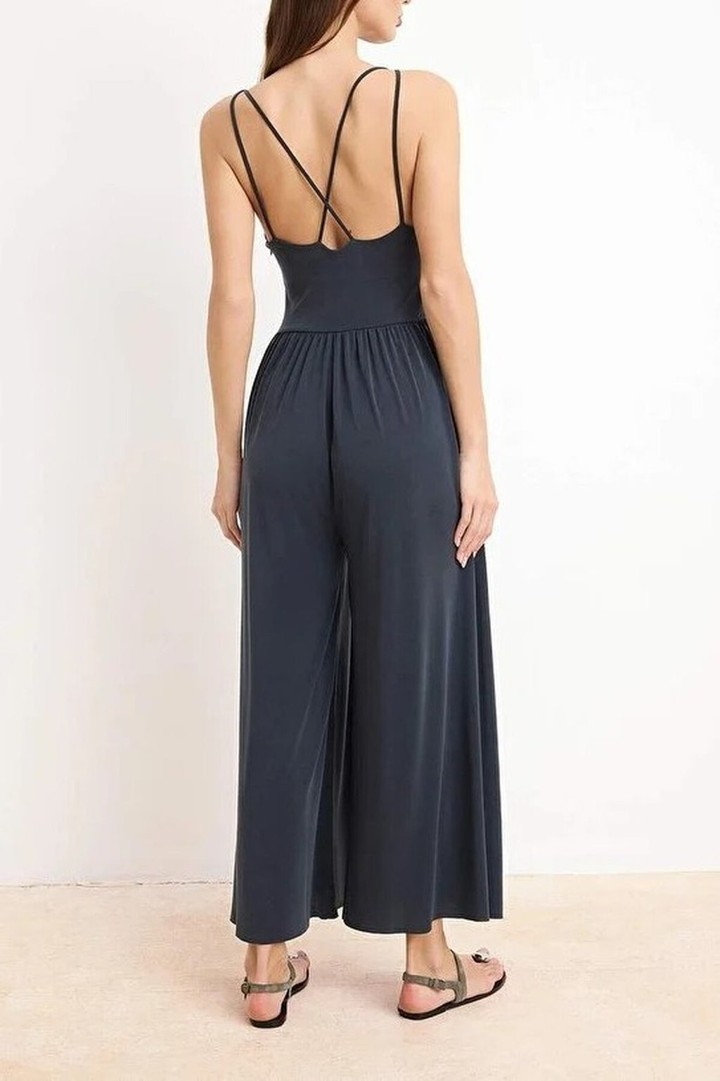 V-Neck Sleeveless Ruched Long Knitted Jumpsuit