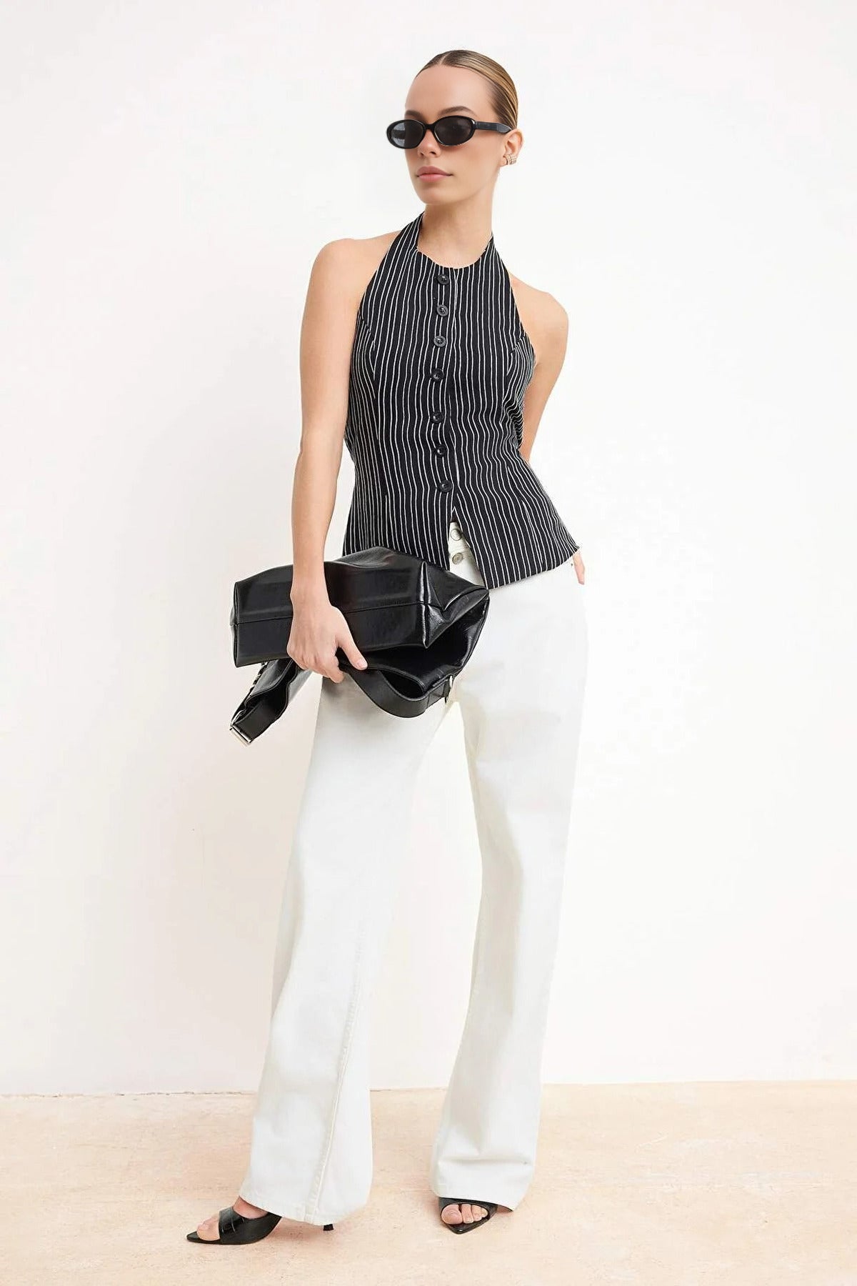 Striped Halter Neck Woven Vest