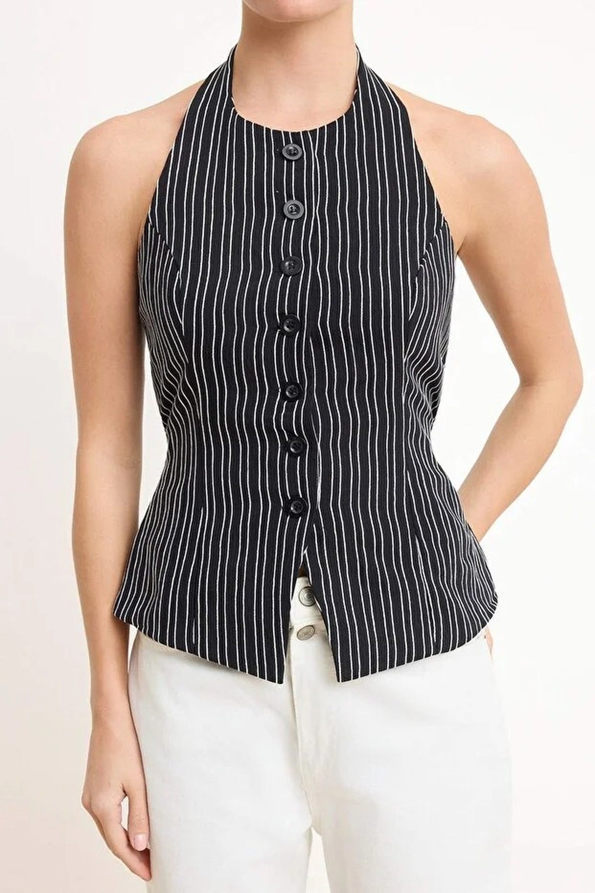 Striped Halter Neck Woven Vest