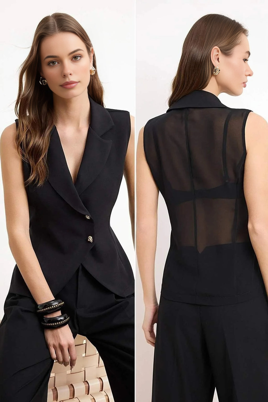 Vest with Fabric Front and Chiffon Back