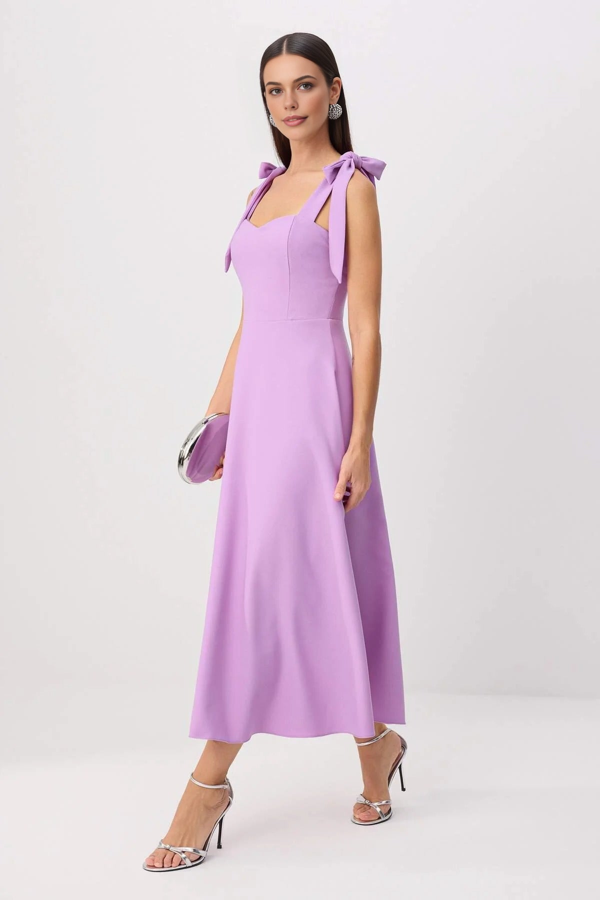 Tie Strap Midi Dress with Sweetheart Neckline