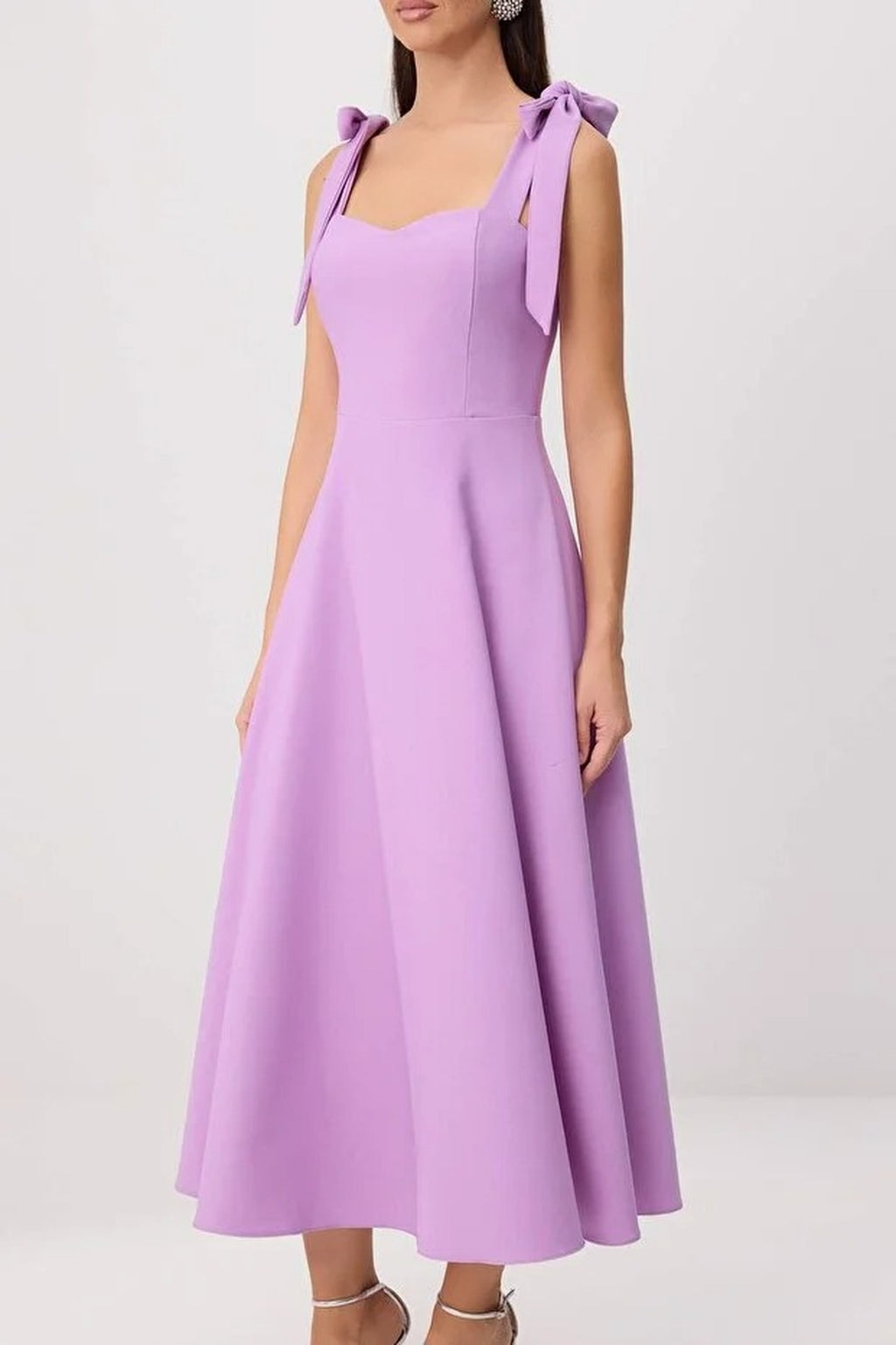 Tie Strap Midi Dress with Sweetheart Neckline