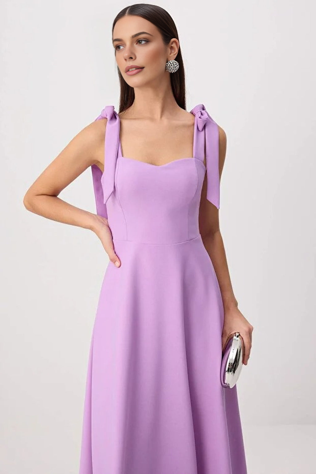 Tie Strap Midi Dress with Sweetheart Neckline