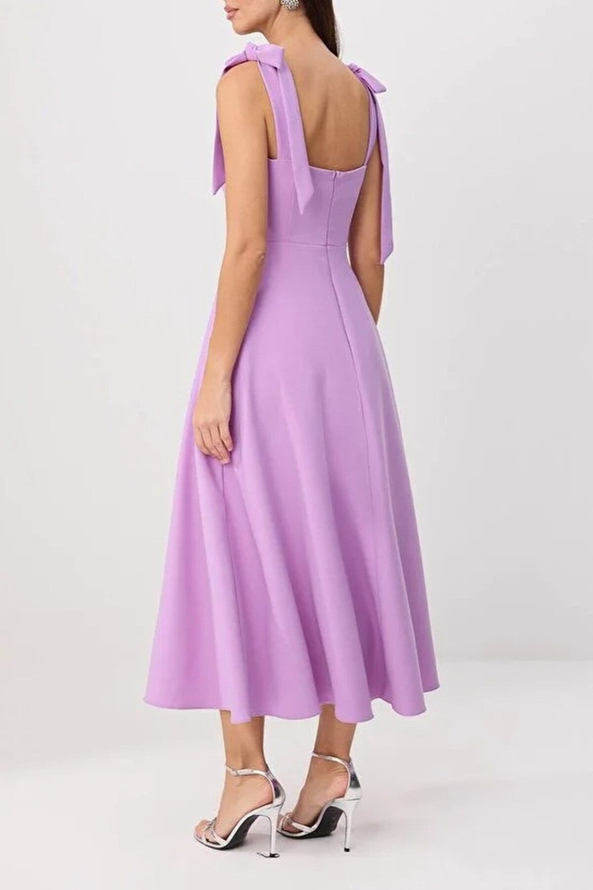 Tie Strap Midi Dress with Sweetheart Neckline